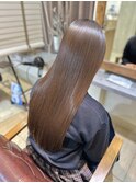 艶髪ロングレイヤー髪質改善絹髪縮毛矯正ベージュカラー