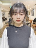 インナーカラー 外ハネボブ 黒髪 切りっぱなしボブ【岡田 陸】