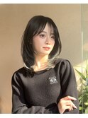 くすみブルー　ボブルフ　こなれミディ　段カット　グレージュ