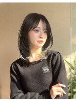 ルル 表参道(lulu.) くすみブルー ボブルフ こなれミディ 段カット グレージュ