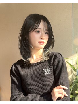 ルル 表参道(lulu.) くすみブルー ボブルフ こなれミディ 段カット グレージュ