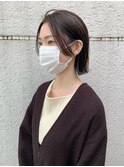 ボブロブヘアカーキグレージュオリーブベージュ大人かわいい小顔
