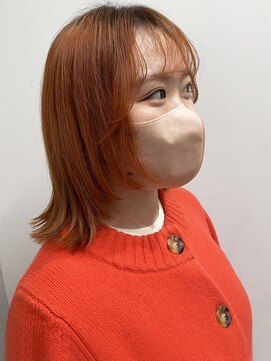 ウクラ バイ レシッド 池袋(uchla by rcid) ウルフレイヤー/ボブルフ/外ハネワンカール前髪×オレンジカラー