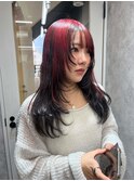 イメチェン/レッドブラウン/フルバング/似合わせカット/渋谷駅