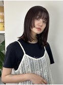 暗髪ストレートレイヤースタイルミディアムヘア小顔顔周りカット