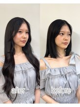 ヘアー アレス(hair ales) エクステビフォーアフター.ボブからロングエクステ