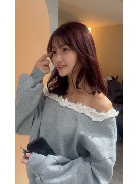 ヘアサロン ガリカ 表参道(hair salon Gallica) ＜ゲスト＞光で透ける◎暖色ボルドーカラー×くびれミディアム