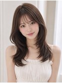 小顔シースルーバング顔周りカットセミロングレイヤーくびれ巻き