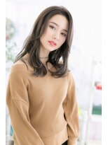 ミック ヘアアンドメイク アップ 駒込店(miq Hair&Make up)&nbsp;かき上げセンターパート…濡れ髪くせ毛風大人女子