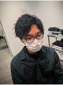 ツイストスパイラルパーマ×かき上げマッシュ