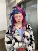 ネオンピンクとネイビーブルーのシャギーアレンジ
