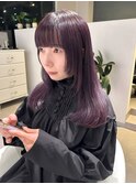 ダークパープル/紫カラー/顔まわりカット/前髪地毛風ストレート