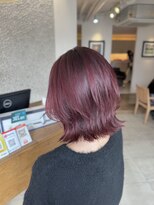 ブリーチなしチェリーピンクレイヤーカットくびれボブ