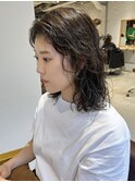 【三ツ井】前髪なしミディアムパーマ 透明感カラー 無造作パーマ