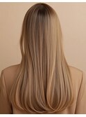 大人可愛いウルフレイヤーロング姫カットブリーチなしグレージュ