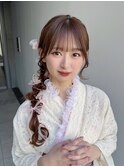 浴衣着付けヘアセットサイド編み下ろしシースルー前髪カット