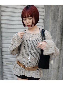 レコ 渋谷(LECO) レッドボルドーミニボブ切りっぱなしボブ