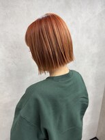 サニー 渋谷(SUNNY) オレンジ、ダブルカラー、ブリーチ切りっぱなしボブアプリコット