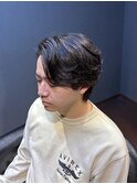 ビジネスツーブロックウルフ ニュアンスパーマ かきあげバング
