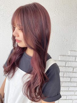 ベル バイ マグ 諏訪店(belle by Mag) 20代30代ダブルカラーシアーピンクミディアムウルフ外ハネ