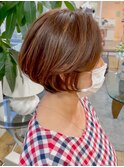 脱白髪染めハイライト×丸みショート