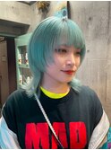 ミントグリーン ウルフカット