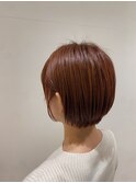 ショートボブ/アプリコットオレンジ/後れ毛パーマ
