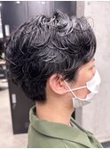 メンズ/アップバング/ツーブロックマッシュ/束感ショート波巻き