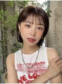 ＋切りっぱなしボブルフ/黒髪ネビージュ/小顔ワンレン/縮毛矯正