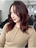 ミルクティーブロンドダークブルーワンホンレイヤーカット