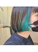 【吉祥寺】インナーカラー ブリーチ エメラルドグリーン ボブ