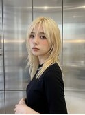 前髪ショートミディアムヘアデジタルパーマチェリーブラウン
