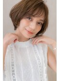ココアブラウンのアシンメトリー小顔ショートZ越谷20代30代40代