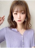 大人かわいいフェザーバング小顔ボブマロンベージュ30代吉祥寺