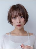 20代30代大人かわいい/斜めバング/グレージュカラー/小顔/前髪