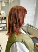オレンジカラー　デザインカラー　ローライト　ミディアム