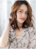 外国人風かき上げ前髪グラマラスカールセミディa古河30代40代