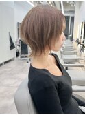 ピンクベージュ×ショートウルフ　ウルフカット　ウルフ