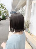 ブリーチなしオリーブグレージュからー切りっぱなし外はねボブ