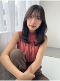大人/小顔/レイヤーカット/シースルーバング/黒髪/ネビージュ