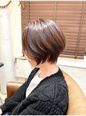 大人ショートボブ丸みショートカットモカブラウン