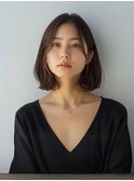 黒髪/ボブルフ/ネビージュ/小顔/ワンレン/柳沢/髪質改善/前髪