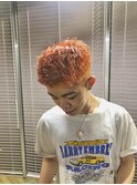 メンズカット スパイキーショート オレンジ フェードカット