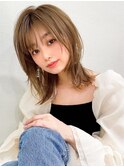 美髪ミディアムストレート寒色系カラー極細ハイライト