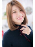 オレンジブラウンで透明感☆ナチュラル小顔ロングボブa1