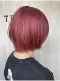 ラズベリーピンク×ワンレングスショートボブ♪【稲毛店】