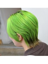 ポタム 東中野(potamu)&nbsp;黒髪残しのライムカラー　ウルフカット