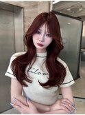 韓国ヘア/レイヤーカット/顔周りカット/レッドカラー