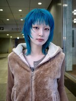 ギークス(GEEKS)&nbsp;【GEEKS渋谷】ターコイズブルー/ウルフ/ミディアムレイヤー/小顔