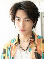 メンズヘア ビーセカンド 草加店(MENS HAIR B-2) アップバング波巻きパーマかき上げブラックメンズショートI草加